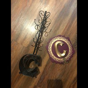 "C" monogram door hook and jewelry stand